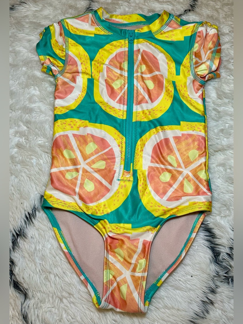 Tea Collection Teal, Yellow & Coral Citrus One-Piece Swimsuit Size 5
